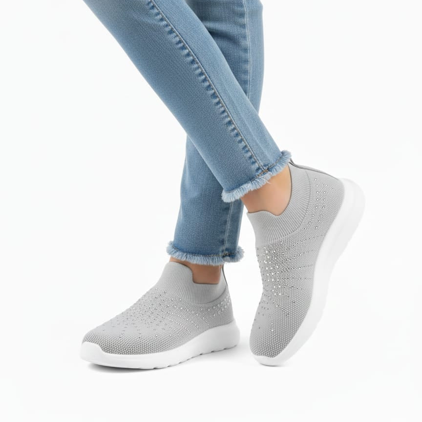 Grey Sparkle Slip-On Sneakers