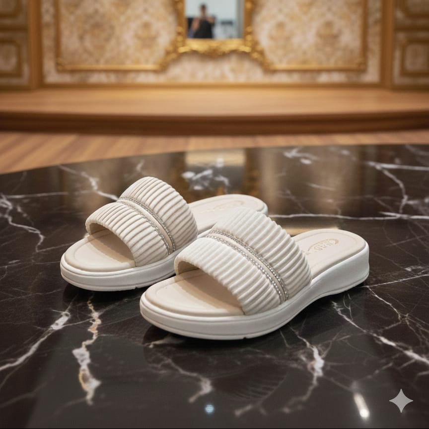 Premium White Slides With Silver Stripe