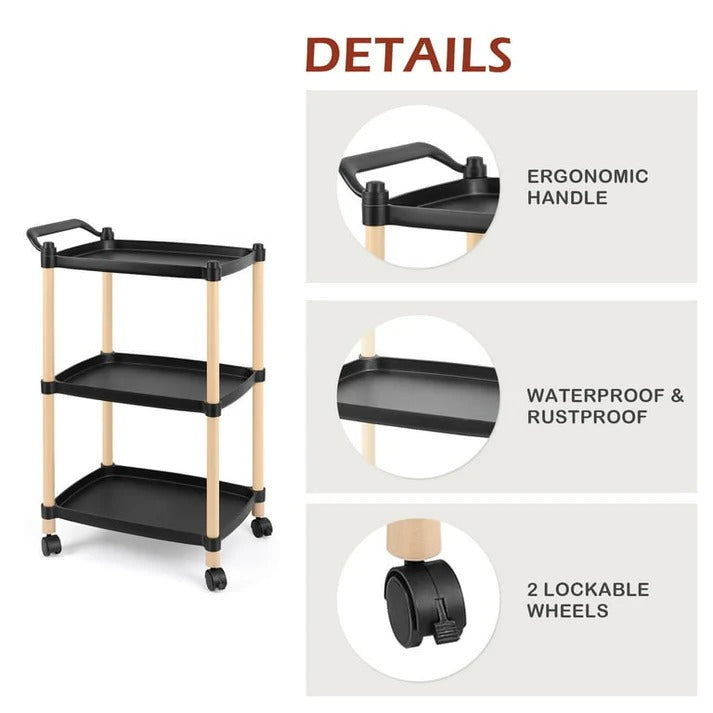 3-Tier Scandi-Style Rolling Utility Cart