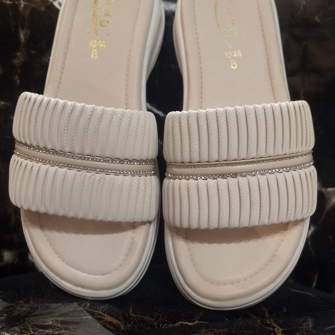 Premium White Slides With Silver Stripe