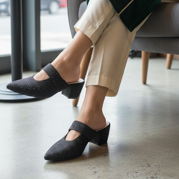 Elegant Woven Mule Heels