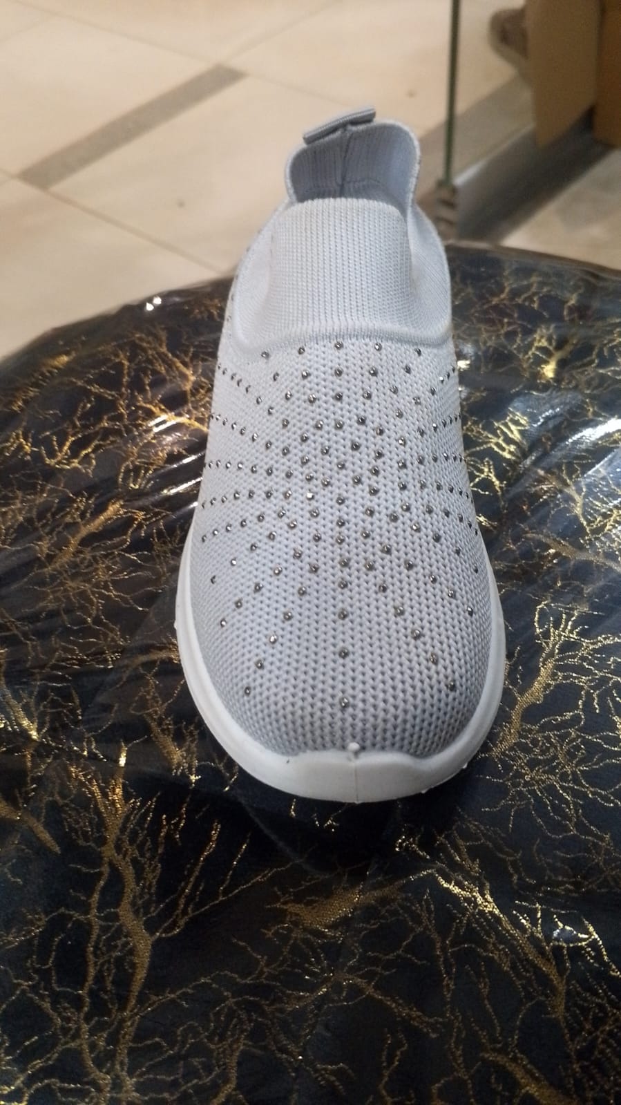 Grey Sparkle Slip-On Sneakers