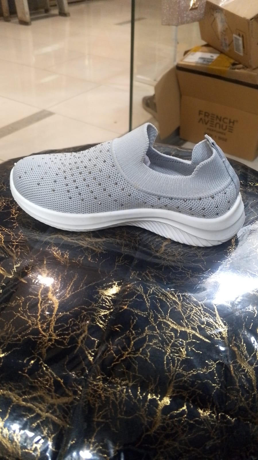 Grey Sparkle Slip-On Sneakers