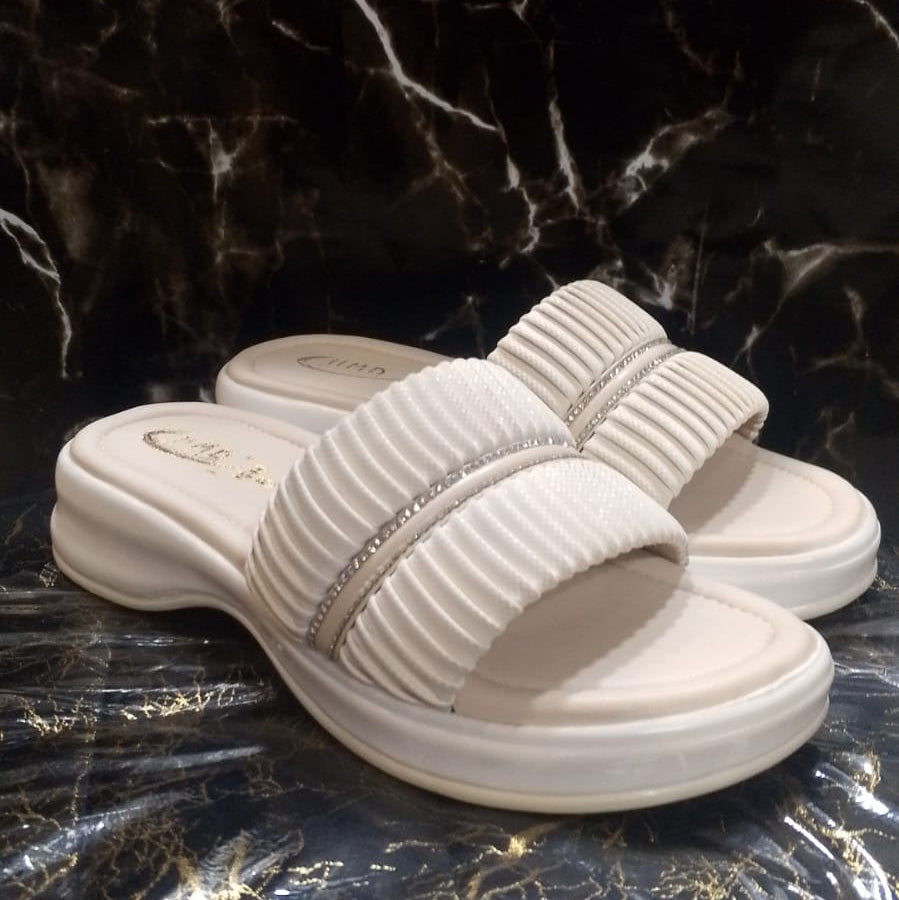 Premium White Slides With Silver Stripe